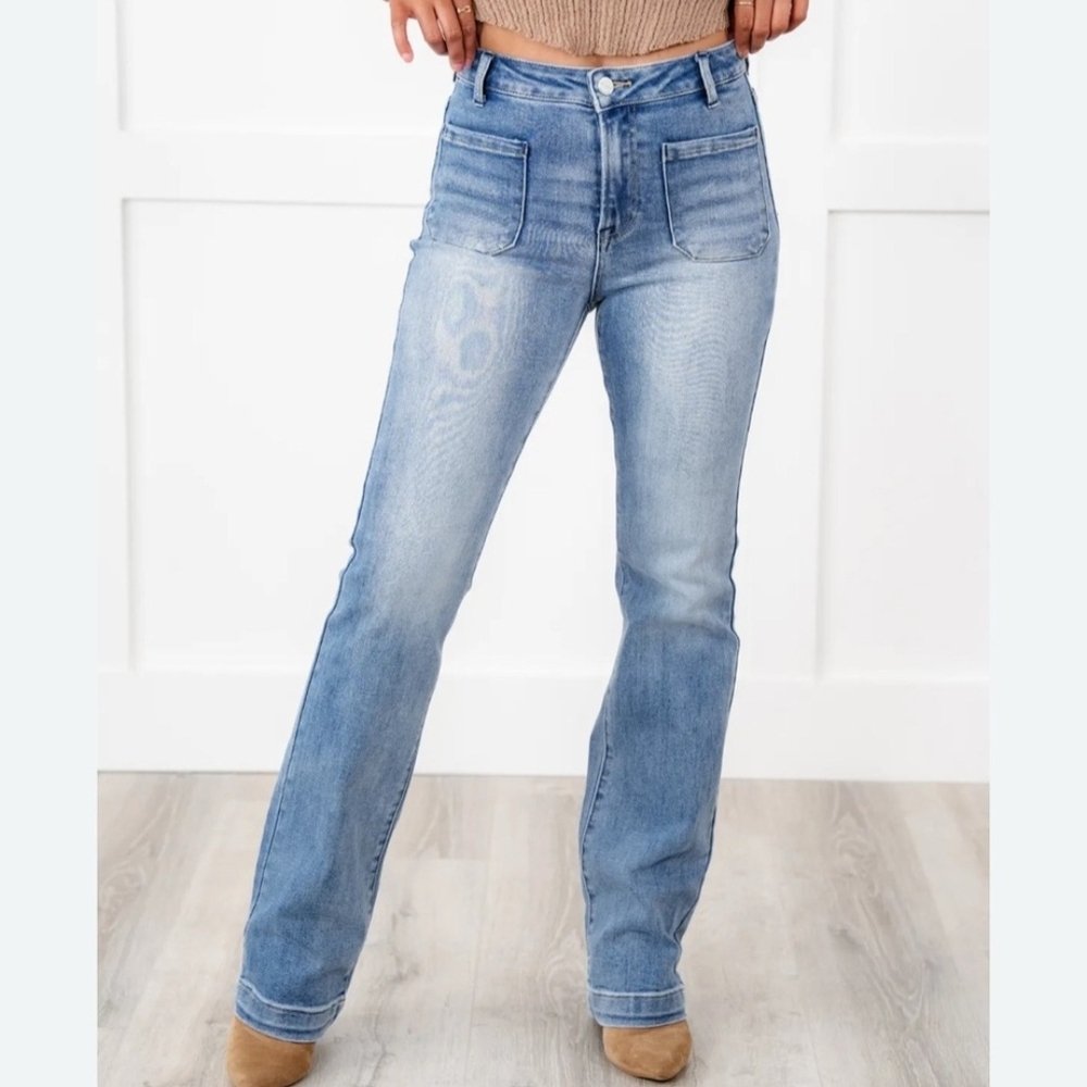 RISEN DENIM Women's Blue Straight Leg Jeans